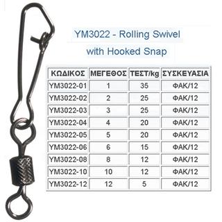 Στριφταροπαραμάνα TOP ONE ROLLING SWIVEL WITH HOOKED SNAP